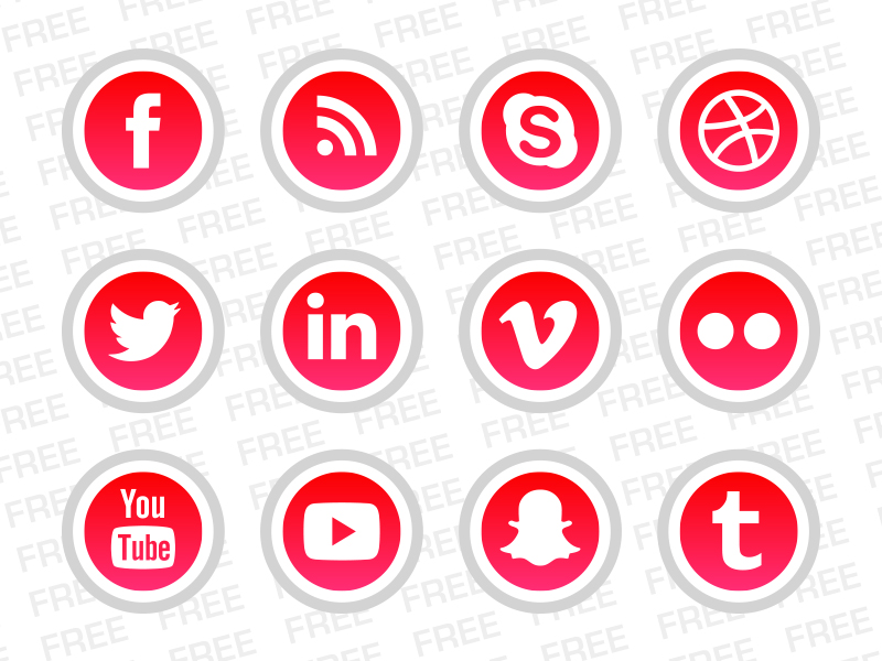 50 Free Social Media Icons Red and Black