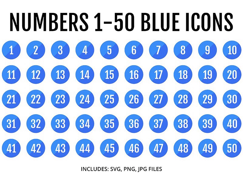 Numbers 1-50 Blue Round Flat Icons
