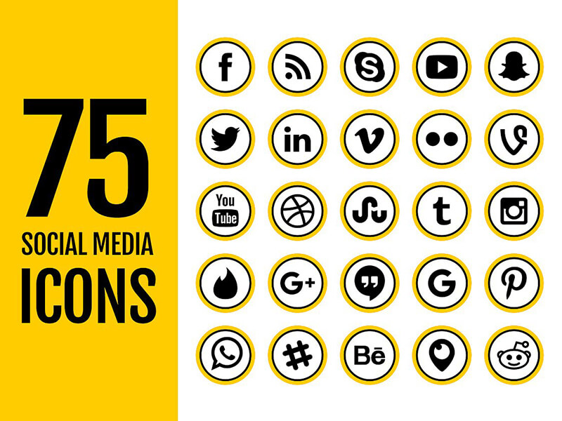 75 Yellow Social Media Icons