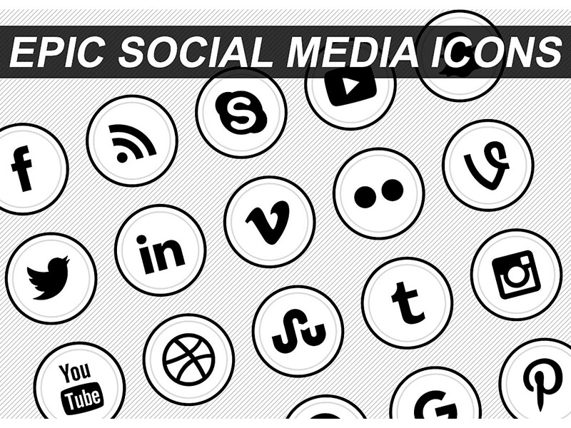 Black White Social Media Clean Round Flat Icons
