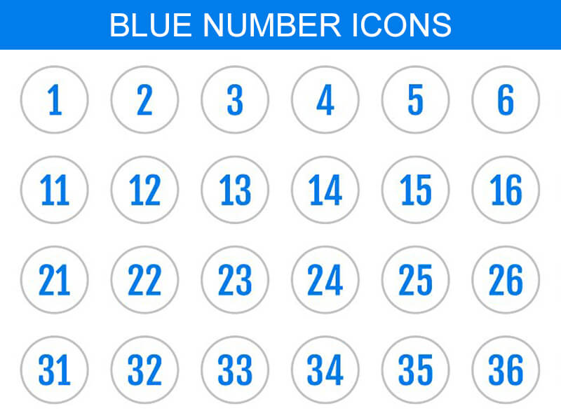 Blue Number Count Flat Icons