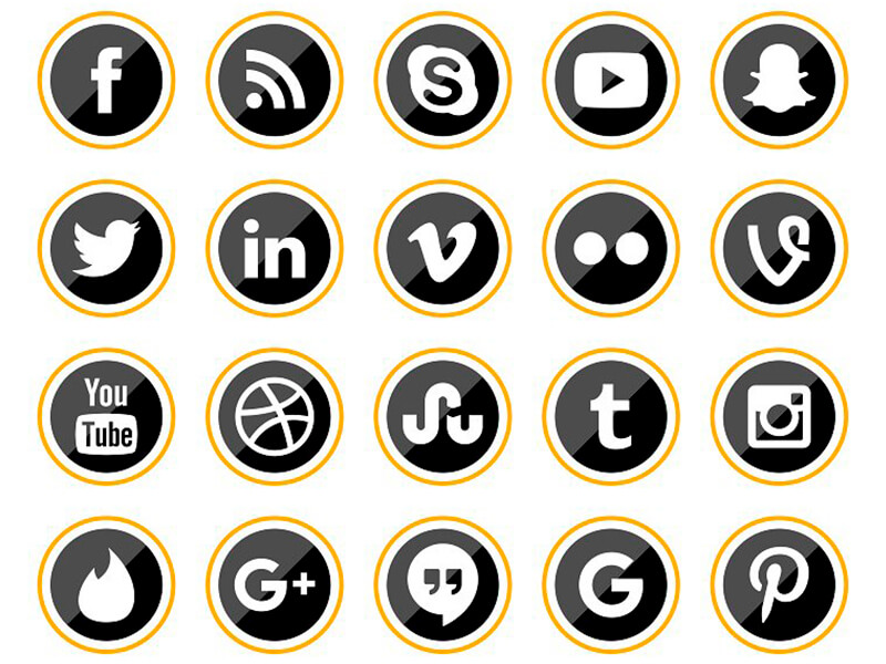 Epic Gold Flat Round Style Social Media Icons – UI Design, Motion