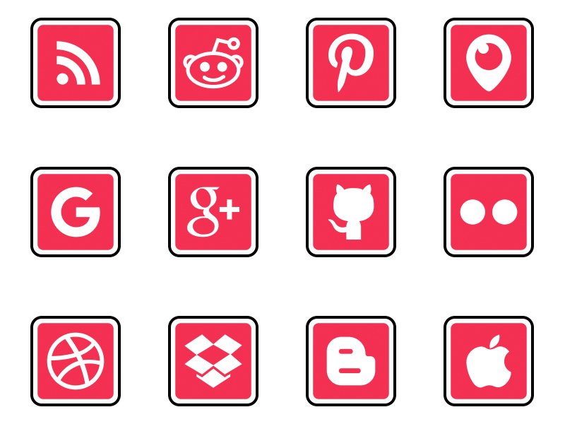 Free Filled Red Color Social Media Icons