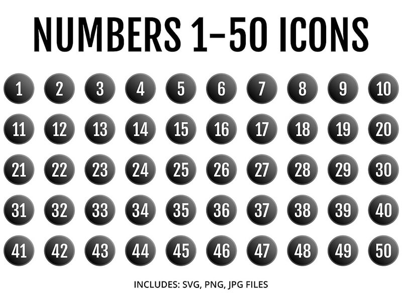 Numbers 1 50 Flat Round Icons