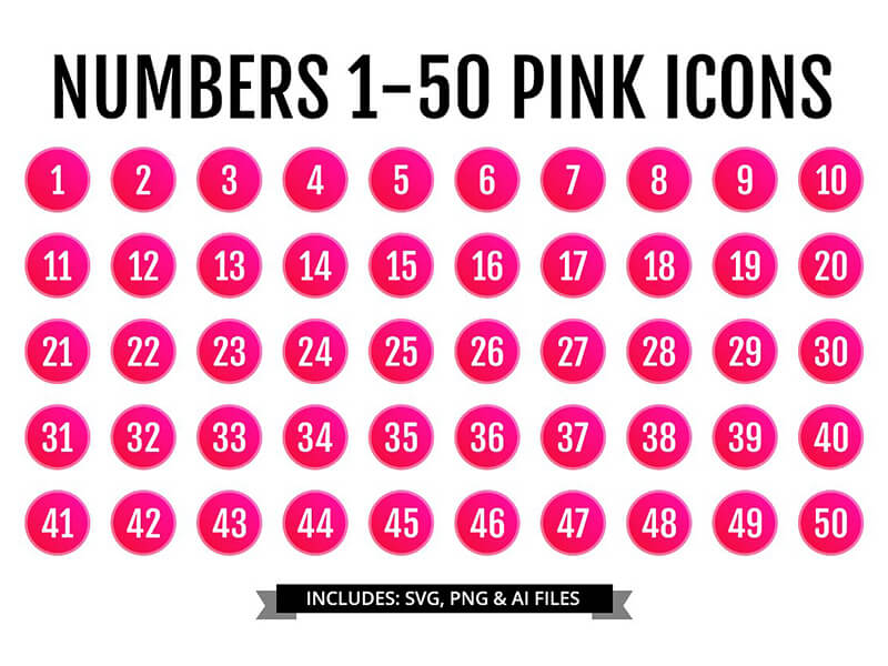 Numbers 1 50 Pink Roun Icons on Creative Market