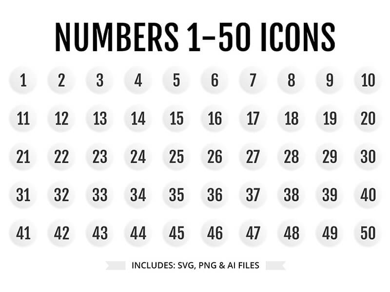 Numbers 1 50 White UI UX Round Icons
