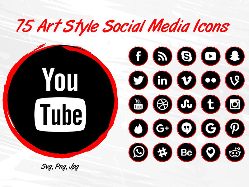 Red Social Media Art Style Icons