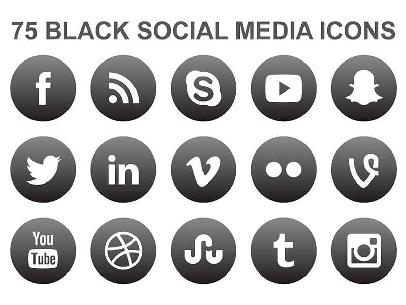 Simple Black Social Media Round Icons Download