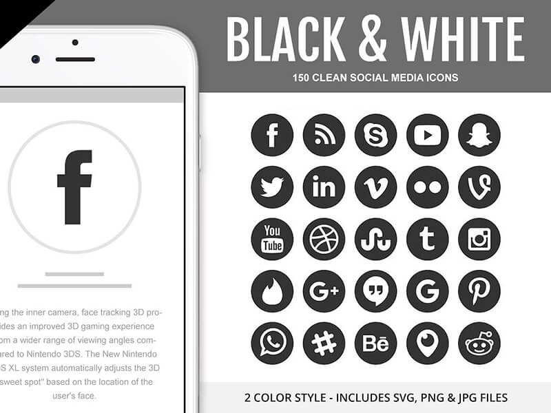 free black white social media icons